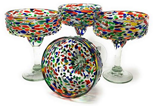 Dos Sueños Mexikanisches mundgeblasenes Glas – Set mit 4 mundgeblasenen Margarita-Gläsern, Konfetti-Stein (473 ml)