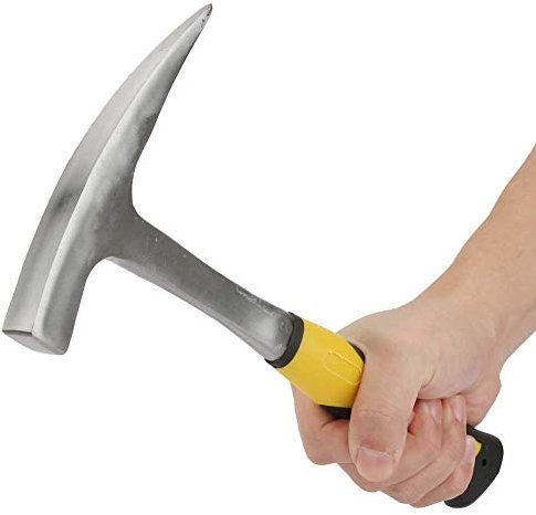 Fafeicy Geologischer Hammer mit Doppelkopf Entenschnabel, hohes Kohlenstoffstahlgehalt, bequemer Gummigriff, Vermessungsziegelhammer mit precisem Hammer-Punkt-Design (S)