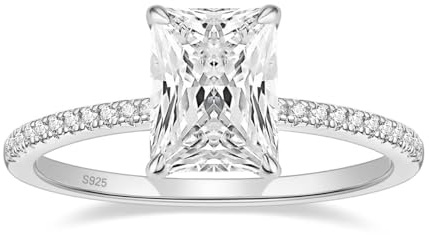EAMTI 3CT 925 Sterling Silver Engagement Rings Radiant Cut Solitaire Cubic Zirconia CZ Wedding Promise Rings for Her Wedding Bands for Women Size 7