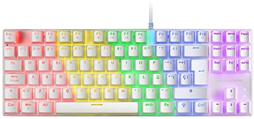 Mars Gaming MKMINIPRO, ultrakompakt 60% mekaniskt tangentbord, Hot-Swap-mekaniska omkopplare, krom RGB-belysning, antighosting-tangentbord, plattform, fransk blå brytare, vit