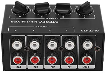 Stereo Audio Mixer, 4 Channel Audio Mixer Metal Shell Support RCA Input and Output Mini Passive Stereo Mixer for Computer Phone Tablet Tape Player CD Player