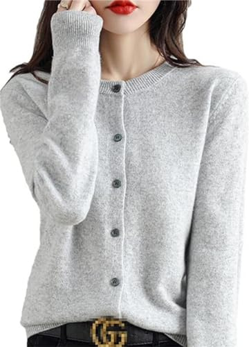 Cardigan en cachemire à col rond pour femme, printemps, automne, hiver manches longues, uni, doux, M