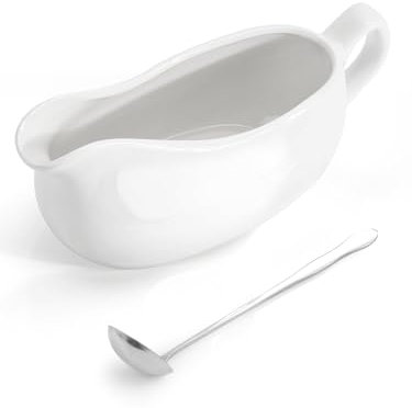 LoeJan 14OZ Gravy Boat with Spoon, Ceramic Sauce Serving Dish, Easy-Pour Big Dripless Lip Spout Serveware Set for Salad Cream Milk Broth Black Pumpkin Thanksgiving