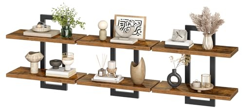 HOOBRO Mensola Sospesa, Set da 3 Mensole da 38 cm, Scaffale a Parete a 3 Livelli, Mensola Sospesa per Bagno, Adatto per Soggiorno, Camera da Letto, Bagno, Cucina, Marrone Vintage e Nero EBF32BJP301
