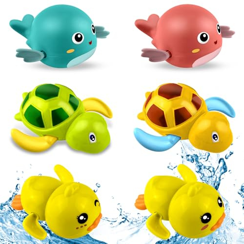 GZqiancang 6 Pezzi Giocattoli da Bagno, Giochi Bagnetto per Bambini con 1 Pezzi Rete Giocattolo per Vasca e 2 Pezzi Ganci Autoadesivi per Neonati, Bambini Piccoli, Ragazzi E Ragazze
