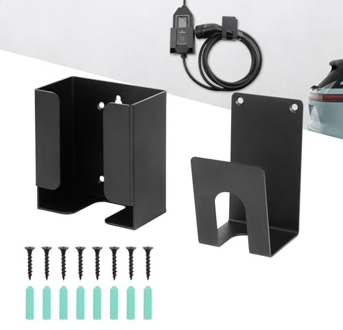 RamTouch EV Charger Holder Kit – Wall-Mount Organizer with Control Box Holder and J-Hook for Portable Electric Vehicle Chargers, Heavy-Duty Metal Bracket for EV Cable Management