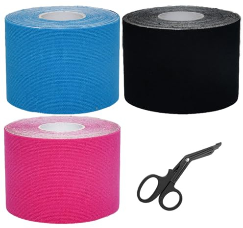VIVIIHOO 3-pack kinesiologitejp, hudvänlig fysiotejp för muskelstöd och smärtlindring vid knän, armbågar och axlar – vattentät och elastisk