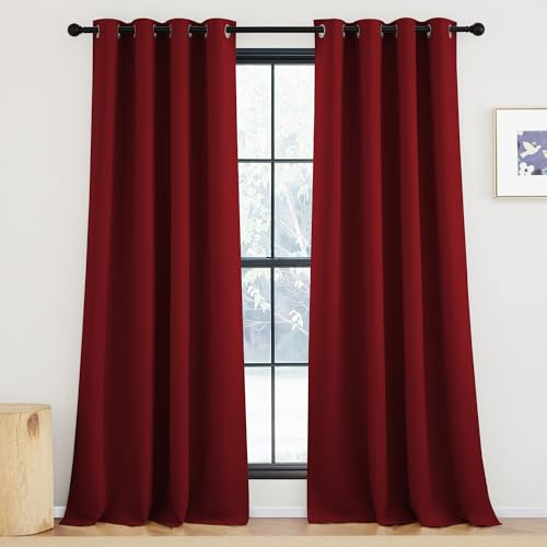 KGORGE Röda julgardiner ogenomskinliga vardagsrum gardiner mot kyla gardin 245 cm lång tjocklek moderna mörkläggningsgardiner öljettgardin set om 2 245 x 140 cm (H x B), mörkläggningsgardiner