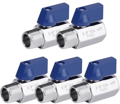 YADIAN 5 Pack 3/8'' Ball Valve Mini 304 Stainless Steel NPT Female x Male Thread, Shut-Off Valve 3/8 inch Water Saving Adjustable Valve, Widely Used at Home, Bathroom, Kitchen, RV, Motorhome, etc.