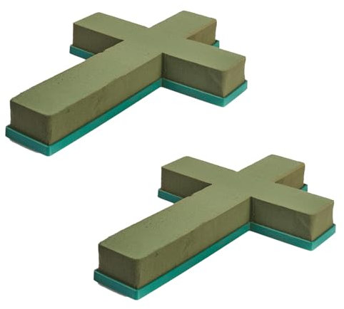 Cruz de Espuma Floral con Base Plástica – Pack de 2 Unidades – Soporte para Arreglos Funerarios y Decoraciones Religiosas en Semana Santa (40 cm x 26,5 cm)