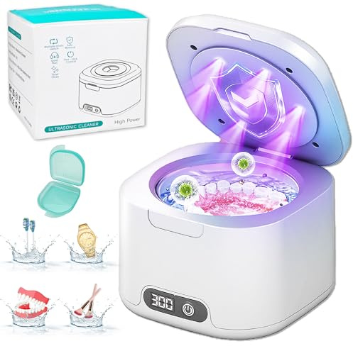 Doeean Ultrasonic Retainer Cleaner Machine Retainer Cleaner For Dentures 6 Uv-C Lamps Suitable For Cleaning Jewelry, Watches, Toothbrushes, And Makeup Brushes 49khz Low Decibel Work (White)