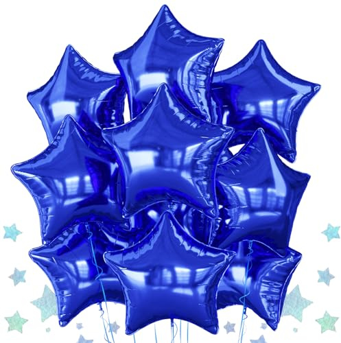 Biapian Blue Star Foil Balloons, 10PCS Dark Blue Foil Stars Shape Balloons, 18 Inch Aluminum Balloon for Helium Pentagram Balloon for Men Boys Birthday, Anniversary, Graduation Party Decoration