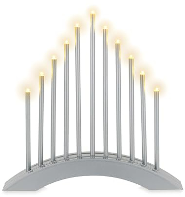 Romadedi Christmas Candle Bridge Lights: Small Window LED Candles Arch Battery Operated Welcome Modern Swedish Candelabra Silver with Timer for Xmas Indoor Table Centrepiece Decorations Fireplace