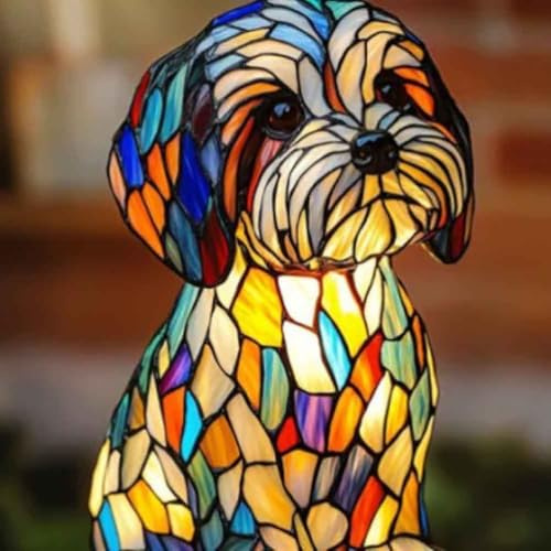 XWNGDAFEVF 3D Lampada da tavolo Carino Nuovo serie cani Decorazione della casa Resina Piano da tavolo USB Luce notturna Compagnia fedele Illuminazione, Maltese