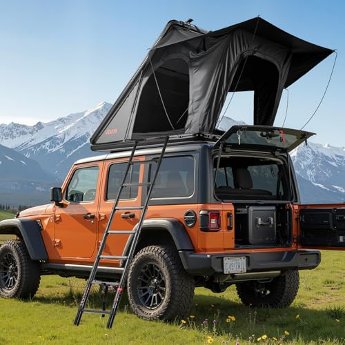 VEVOR Tente de Toit pour Voiture, Tente de Toit à Coque Rigide pour 2-3 Personnes, pour Camping Caravane SUV, en Alu, avec Éclairage LED Tricolore, Matelas Épais et 1 Fenêtre, Étanche et Coupe-Vent