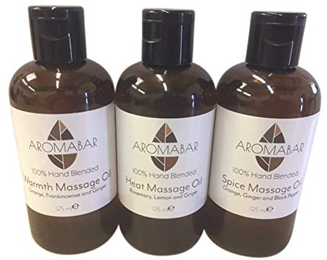 Aromatherapie Winter Erwärmungs Massageöl Geschenk Set (3 x 125ml) Wärmend (Süße Orange, Weihrauch & Ingwer), Hitze (Rosmarin, Zitrone & Ingwer) und Würze (süß Orange. Ingwer & Schwarzer Pfeffer)