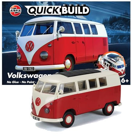 Airfix QUICKBUILD Model Car Kit - VW Camper Van Red Car Building Kit for Kids 6+, Construction Toys for Boys & Girls, No Glue Model Making - Classic Car Gifts Plastic Model Kits