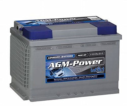 intAct AGM Versorgungsbatterie 12V 65Ah, einsetzbar als Wohnmobilbatterie, Bootsbatterie oder Solarbatterie, auslaufsicher und absolut wartungsfrei, Maße (LxBxH): 278x175x190mm, Pluspol rechts