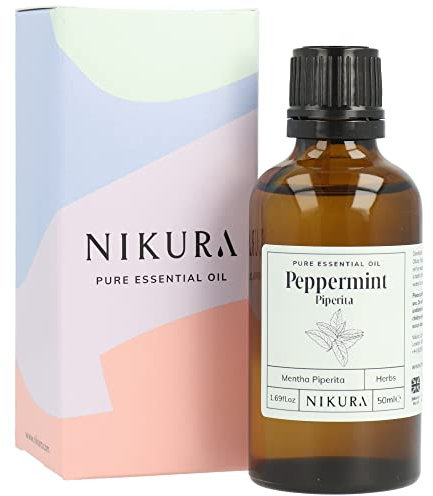 Nikura Peppermint Essential Oil - 50ml | Perfect for Repelling Spiders, Rats, Mice, Bugs, Ants | Great for Hair, Headaches Relief, Energy Boost, Skin, Candle Making | Vegan & UK Made