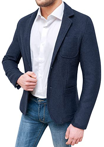 Evoga Giacca Blazer Uomo Class Invernale in Lana (M, Blu)