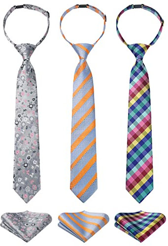 HISDERN Vorgebundene Krawatten für Kinder 3PCS Krawatte Mit Einstecktuch Set Kinderkrawatte Jungen Mädchen für die Schule Hochzeit