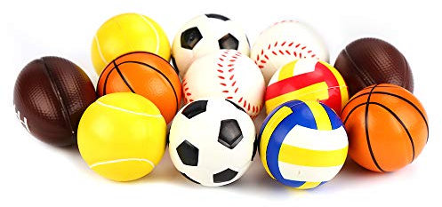 VEYLIN 12 Pieces Soft Foam Sponge Sports Balls Mini Foam Balls Football Basketball Tennis Baseball Rugby and Volleyball for Kids