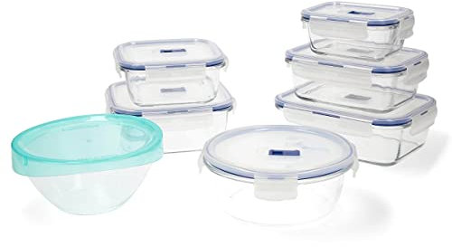 Luminarc Pure Box Active Set mit 7 luftdichten Glasbehältern, extra robust, BPA-frei, Mikrowellenventil, 0,38 + 0,76 + 0,82 + 0,92 + (2 x 1,22) L + 1 Salatschüssel 17 cm
