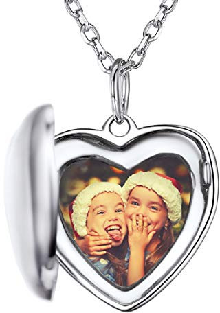 SILVERCUTE Frauen Mädchen personalisiert Foto Kette einfach Herz Anhänger zum Öffnen mit 45cm Kette 925 Silber Herz Medaillon Photo Bilder Amulett Geschenk für Valentinstag Weihnachten