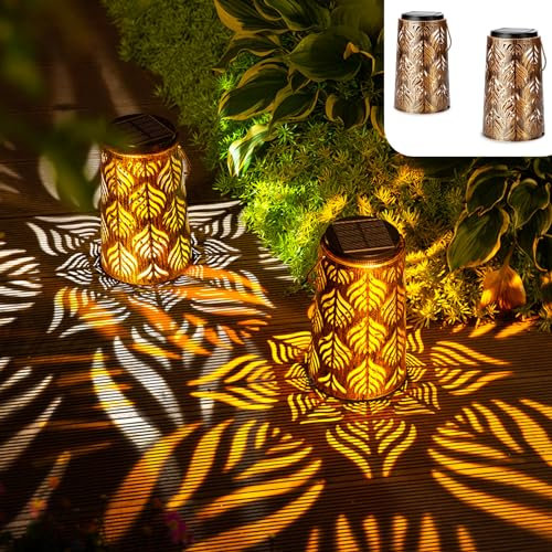 Auting Solarlaterne für Außen , 2 Stück Laternen für draußen, IP65 Wasserdicht hängend Metall Solarlampen für Solar gartenleuchten außen,Weg,Hinterhöfe,deko balkon 2 Modi LED Warmweiß/Kaltes Weiß