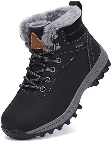 Mishansha Kinder Winterschuhe Jungen Warm Gefüttert Schneestiefel Mädchen Wasserdicht Winterstiefel Outdoor Schwarz Gr.33