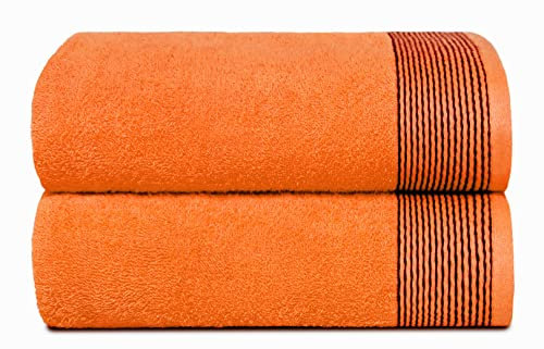 GLAMBURG Baumwolle 2er-Pack Oversized Badetuch-Set 70 x 140 cm, große Badetücher, Ultra saugfähig, kompaktes und leichtes Handtuch — Orange