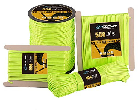 FISHLUND 4 mm Paracord 550 Nylon 7 Stränge Fallschirmschnur Typ III für Camping, Outdoor - Neon Grün - 15m