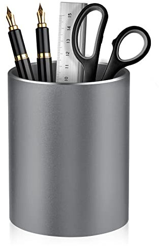 Dopaka Metall Stiftehalter Runder Aluminium Stiftehalter Schreibtisch Stifteköcher,Füllfederhalter Organizer Aufbewahrungsbox für Büro,Kinder, Schule und Kosmetik Organizer 8x10 cm grau