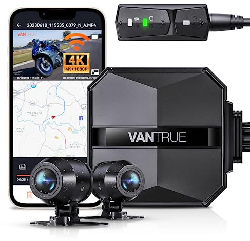 VANTRUE F1 Motorcycle Camera 4K Front and Rear 5GHz WiFi GPS HDR Waterproof, Dual Motorbike Motorcycle Dash Cam Dustproof, Motorbike Camera Dual Lens 160 Wide Anlge, 24H Parking Mode, 512GB Max