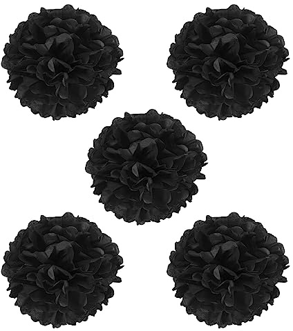 PATIKIL 8 Tissue Pom Poms Flowers, 5 Pack Paper Flower Ball for Wedding Bridal Shower Birthday Bachelorette Party Backdrop Decoration, Black