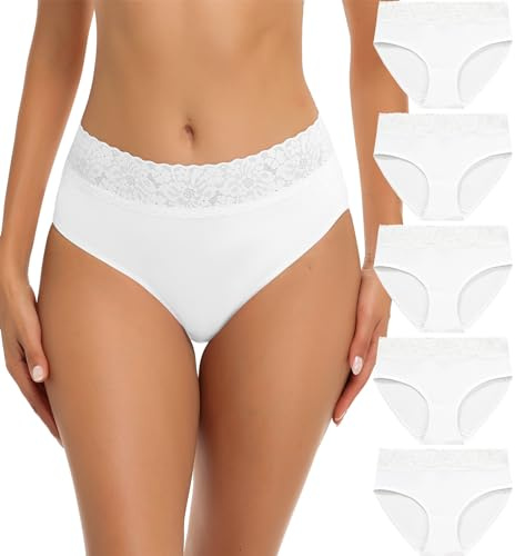 Wealurre Bragas Mujer Algodon y Encaje Braguitas Cintura Media Suaves y Cómodas Ropa Interior Pack de 5