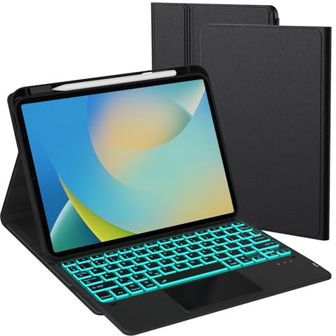 ROOFEI Keyboard Case for A16 iPad 11th Generation 2025/iPad 10th Generation 2022(11/10.9 inch) : 7 Colors Backlit Detachable Folio Keyboard Cover with Trackpad & Pencil Holder for iPad 11/10 Gen