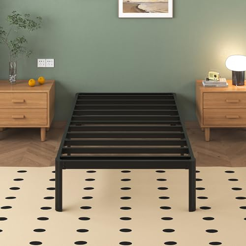 Lutown-Teen Struttura Letto in Metallo 90 x 190 cm, Con Gambe Rotonde- Altezza 36 cm, Letto Singolo Con Rete a Doghe in Metallo, Nero