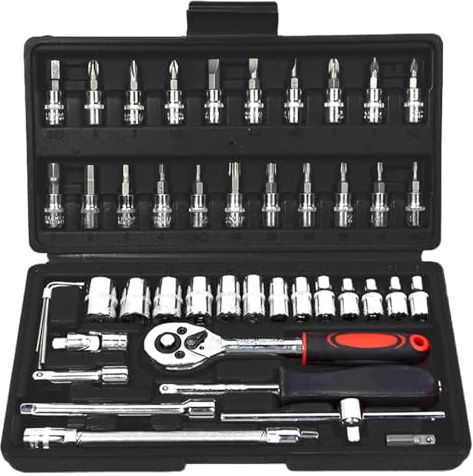 Cathpetic 46pcs Socket Wrench Set 1/4 Inch,Small Motorcycle Car Bicycle Tool Kit Mini with 4-14mm Cr-V Sockets and Ratchet Screwdriver,Hand DIY Tools Set for Household Repair Daily