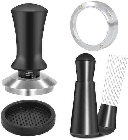Reoszeank 51mm Espresso Accessories Kit, Spring Loaded Calibrated Tamper, WDT Tool and Dosing Funnel Set Fits Delonghi 51 mm Espresso Coffee Machines and Portafilter