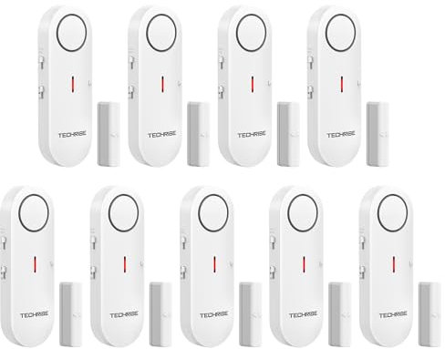 TechRise Alarme de Porte et Fenêtre, 3 Réglages de Volume, Alarme de Sécurité Domestique sans Fil avec Sonnette de Porte, Installation Rapide pour Maison/Hôtel/Appartement/Garage (9 PCS)