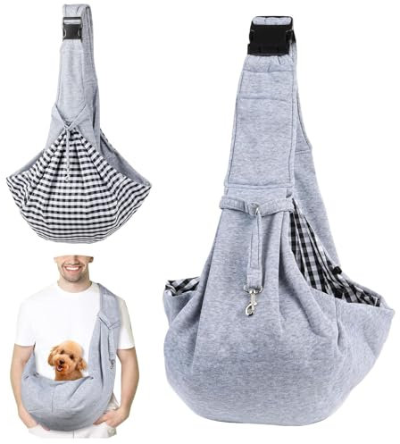 FainFun Tragetasche Hund, Umhängetasche für Haustiere, Reversibel Kleine Hundetrage bis 7KG, Einstellbar Pet Tragetuch für Hund, Hundetragetasche für Spaziergänge/Aktivitäten im Freien (Grau)