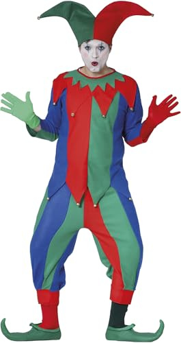 FIESTAS GUIRCA | Adult Medieval Jester Fancy Dress Costume (54-56/XL) - Jacket, Jingle Bells, Hat and Trousers - Clown Costumes for Medieval Parties, Carnival and Halloween - Ideal for Men