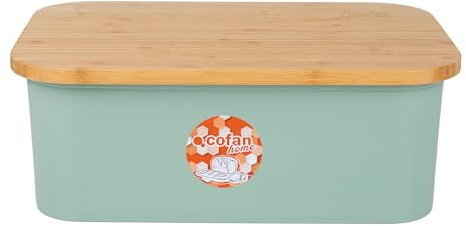 Cofan Panera con tapa de bambú | Tapa y tabla de corte | Color: blanco, negro o verde con madera | Gran capacidad de 6,5 l | Diseño minimalista | Conserva el pan fresco (Verde, 36 x 24 x 13 cm)