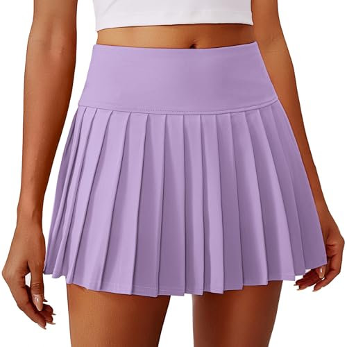 PINSPARK Damen Plissierte Tennisrock mit Taschen Hohe Taille Tennis Skort V-Bund Faltenrock Sportrock Minirock UV Schutz Röcke Hosenrock Golfrock Workout Outdoor Laufen Lila S