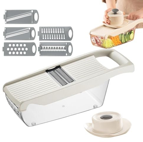 Mandolina affettaverdure, mandolina per cucina,Grattugia con contenitore - Affettatrice per patate, pomodoro, carota, regolabile, per patate, carote, cipolle