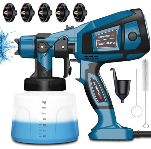Farbsprühsystem, 800W Elektrisches Lackierpistole mit 1400ML Behälter, Zaun Farbspritzgerät mit 5 Düsen und 3 Muster Farbsprühgerät, HVLP Elektrische Spritzpistole für Gartenzaun, Wände, Möbel, Decke