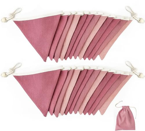 2Pack Dusty Pink Bunting Banner Nursery Garland Blush Pink Double Sided Fabric Triangle Flags Pennant Streamers for Kids Girls Birthday Wedding Bridal Baby Shower Boho Baby's Room Party Decorations