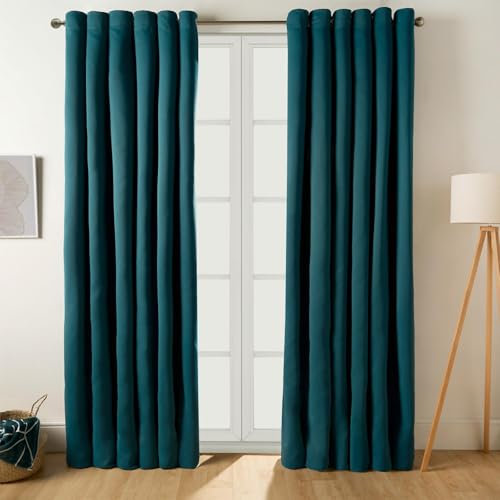 Dreamscene Green Eyelet Thermal Curtains, Decorative Blackout Curtains for Bedroom Living Room Soft Modern Thermal Lined Blackout Curtain - Teal, 66x72”