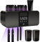 UV Toothbrush Sanitizer Wall Mounted Toothbrush Holder for Bathroom Electric USB Rechargeable Toothbrush Organizer for Home, 2 Cups, 4 Brush Slots, Black